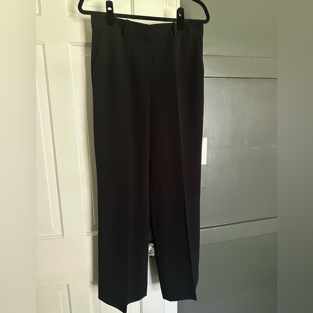 Theory Relaxed Straight Pant Full Length Admiral Crepe Black Trousers Tailored - Picture 5 of 11